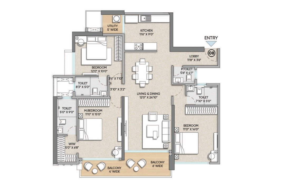 4 BHK Luxe Floor Plan
